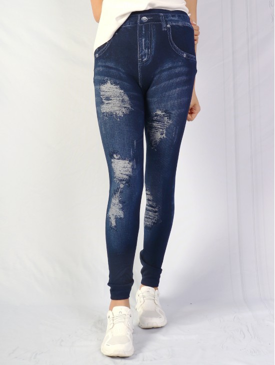 High Waist Denim Style Stretchy Legging (Fleece Lined) (One Size)